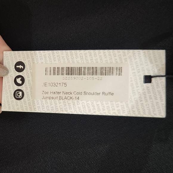 Halter Neck Cold Shoulder Ruffle Jumpsuit/ Black - Size 14AU - Picture 6 of 7